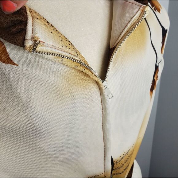 VINTAGE 70s maxi dress ruffle‎ sleeveless brown floral L - Picture 3 of 12